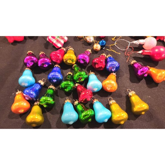 63 Vintage Mini Christmas Ornaments Set Mixed Glass - Picture 13 of 14